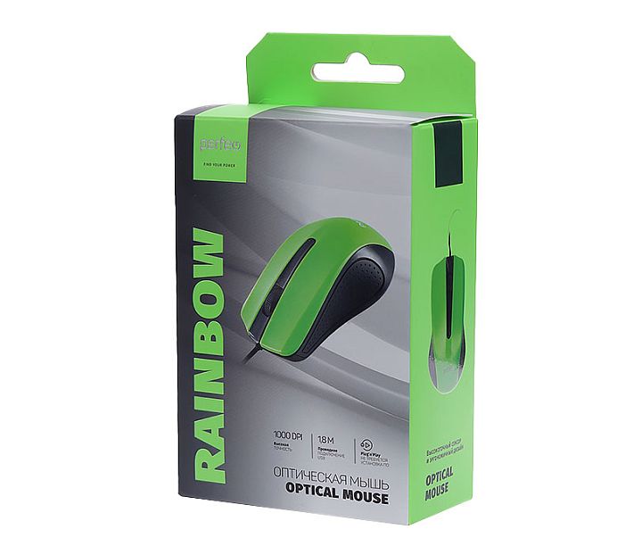 Мышь проводная Perfeo RAINBOW (PF-3442) (черно-зеленый)