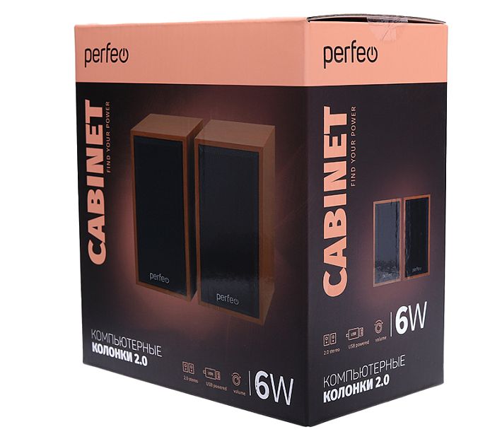 Компьютерные колонки Perfeo CABINET 2.0 6W (бук дерево)
