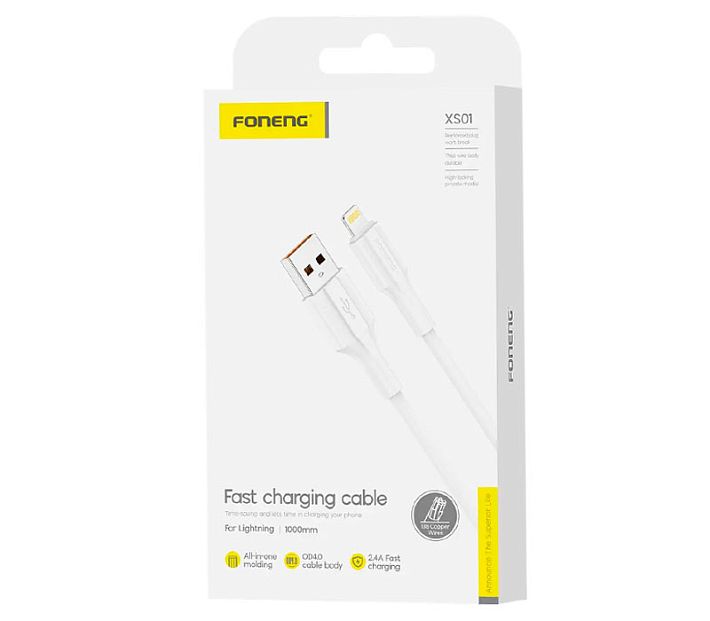 Кабель USB FONENG XS01 iPH 2.4A 1m (белый)
